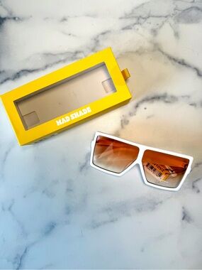 White Oversized Square Sunglasses Orange Gradient Lens Flat Top UV400
